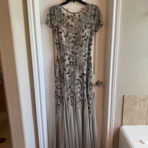 Adrianna Papell Silver Embellished Prom Dress